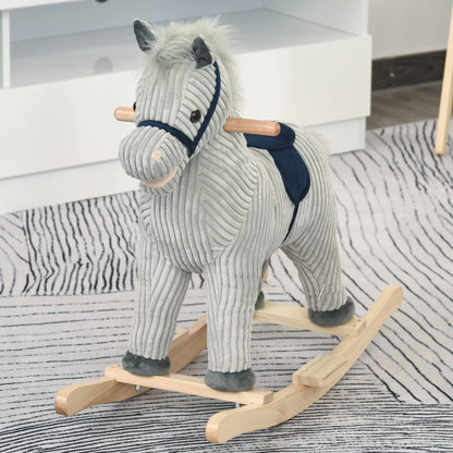 HOMCOM Kids Plush Rocking Horse w/Sound Children Rocker Ride On Toy Gift 3-6 Years Grey