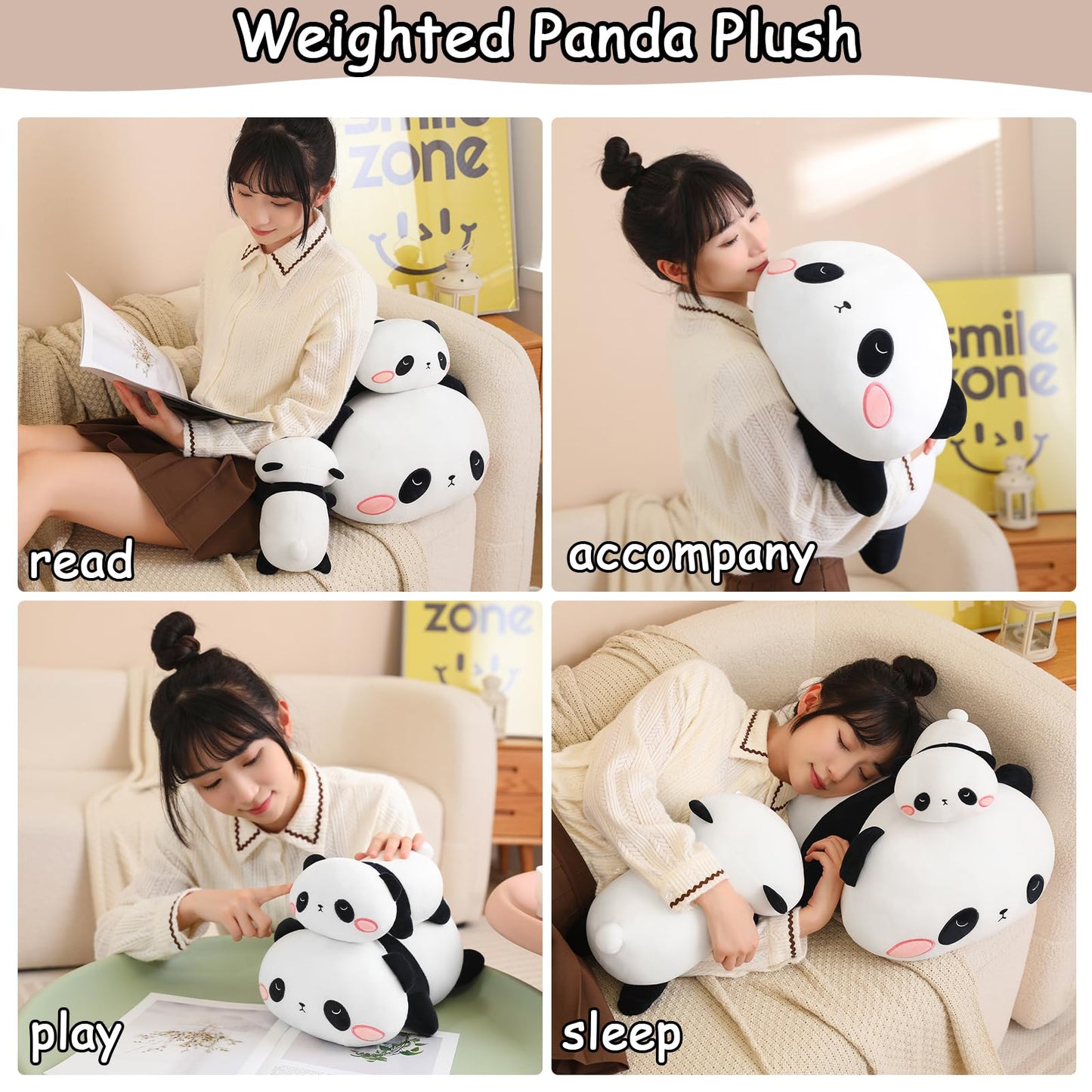 SQEQE Weighted Panda Plush, Weighted Panda Stuffed Animal, Cute Plushies Soft Bear Pillow Toy Gift for Kids Adults 9.8 Inch, 0.8 Lbs