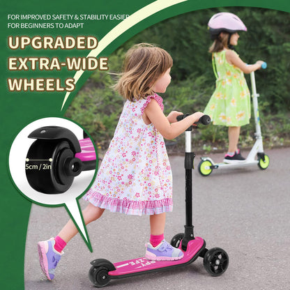 Besrey kids' 3-wheel folding kick scooter with adjustable height, LED light wheels, and wide deck for outdoor fun.