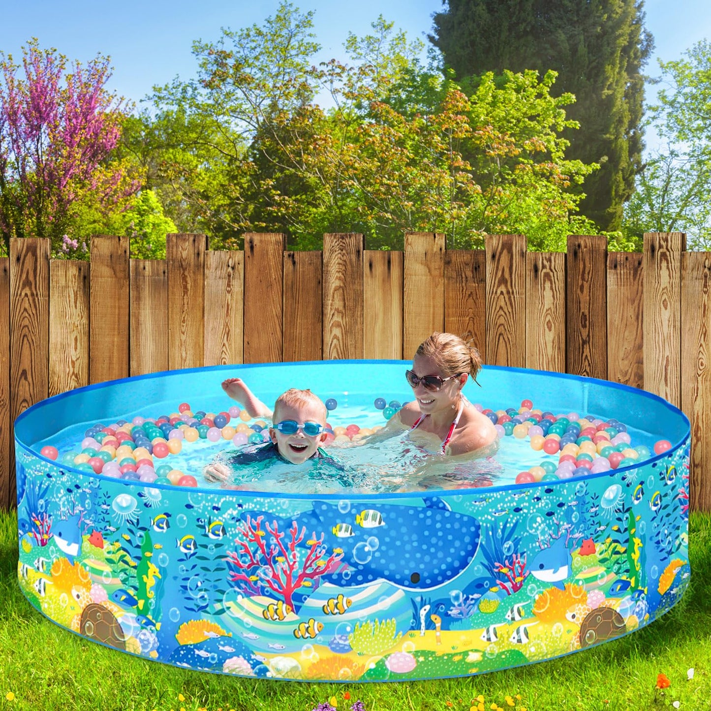 TOPWAYS Sea Creature Paddling Pool, Kiddie Swimming Pool - Easy Setup No Inflation, Outdoor Kids Swimming Pool - Size 152x25cm (Sea Creature)