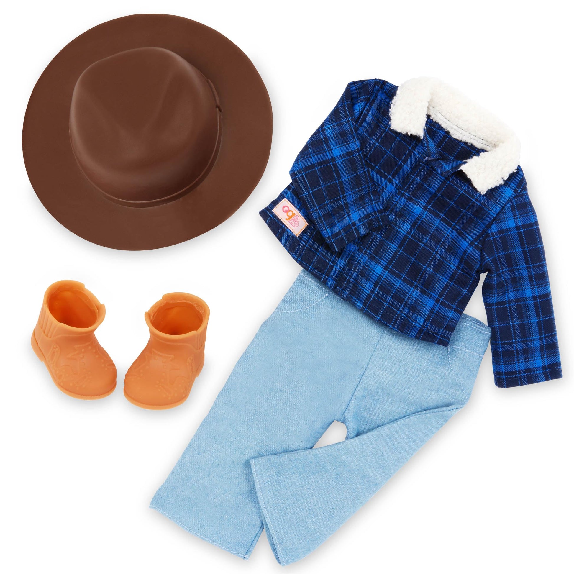 Our Generation Dustin Cowboy Doll dressed in western outfit with cowboy hat, boots, and hazel eyes, suitable for ages 3+.