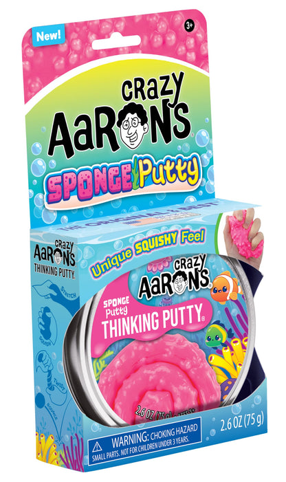 Crazy Aaron's Sponge Putty in pink multi-color, sensory therapy toy in a 4-inch tin, provides stress relief and endless creative fun.