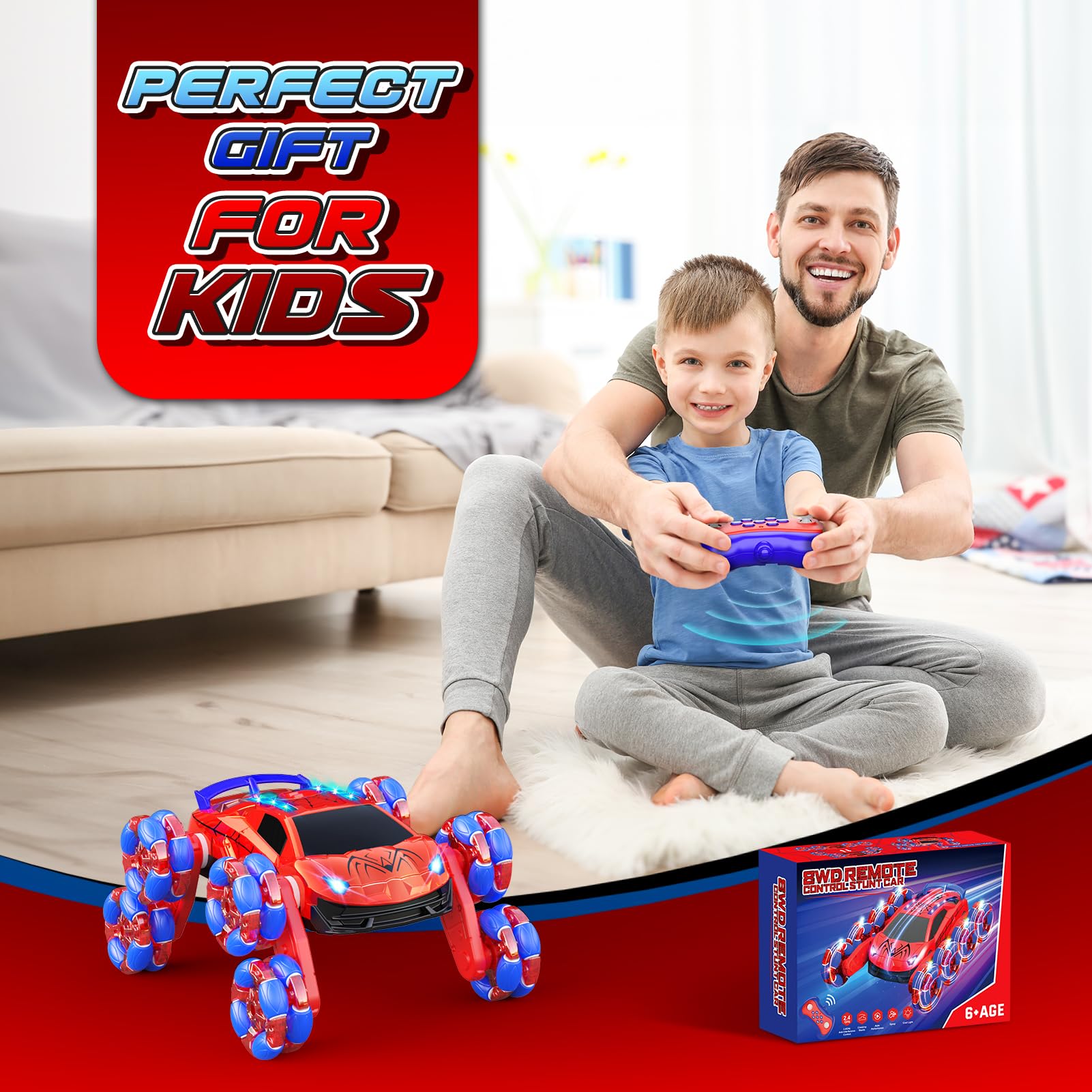 Dreamlandia 8WD Monster Truck RC car with lights, sounds, spray, suitable for kids ages 3-12, outdoor garden toy for boys and girls.