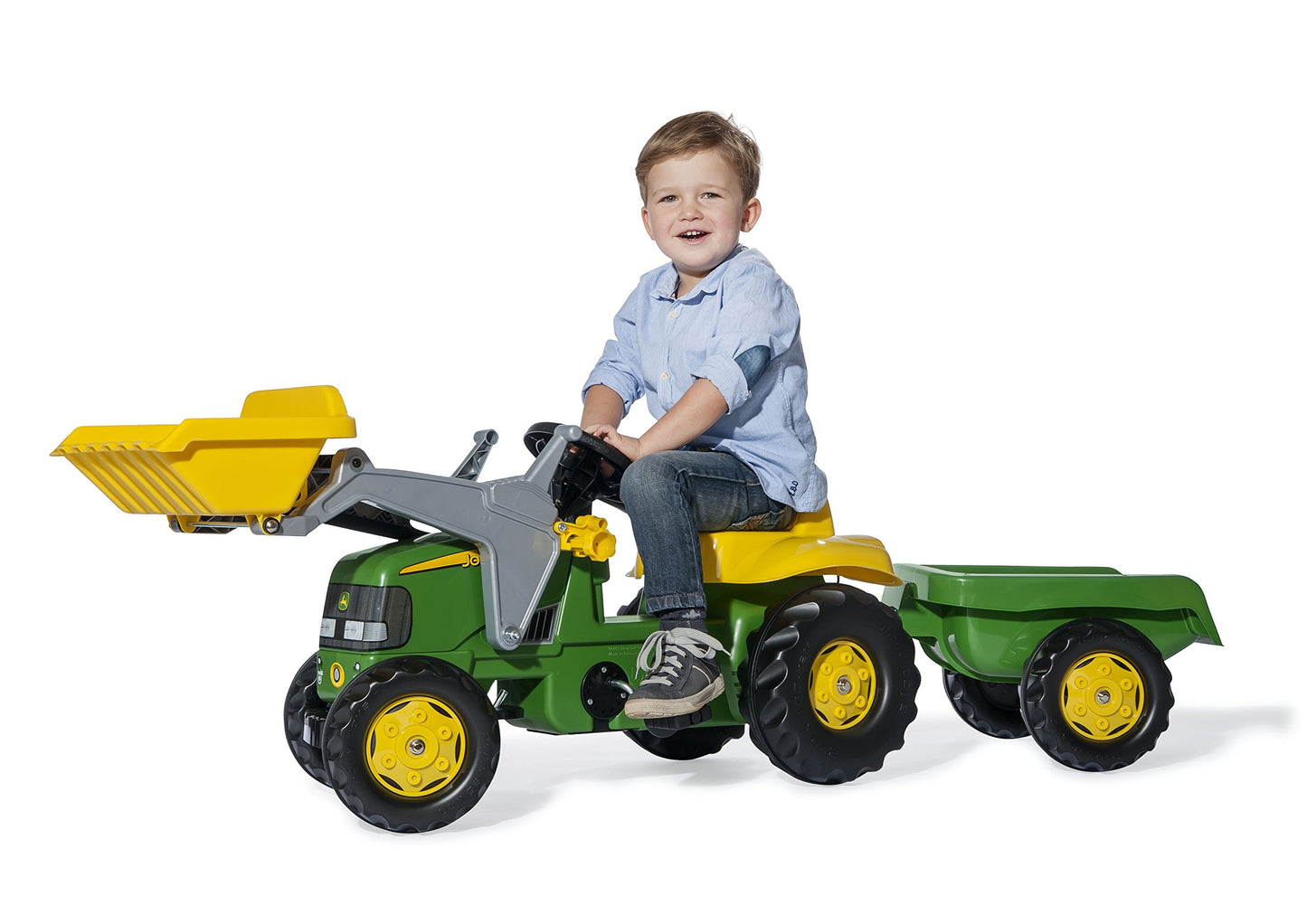 John Deere Ride-on Tractor with Loader and Detachable Trailer