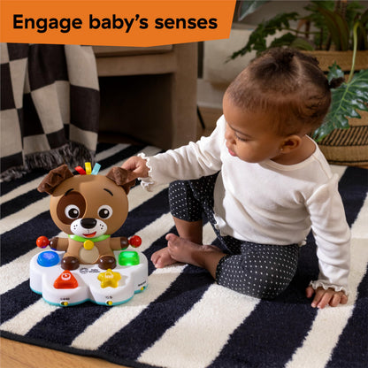 Baby Einstein Drum & Learn Dean musical toy with colorful buttons for multisensory learning, suitable for babies 6 months and up.