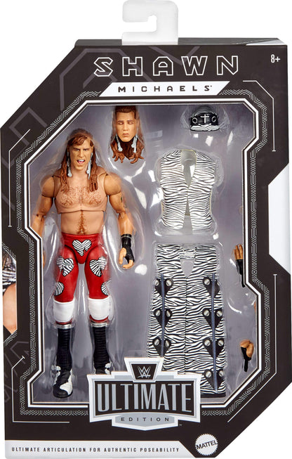Mattel WWE Ultimate Edition Action Figure & Accessories Set, Shawn Michaels 6-inch Collectible with Swappable Heads & Hands, 30 Articulation Points, JKD31
