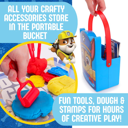 Toyland® 12 Piece Paw Patrol Chase Dough Bucket Activity Set - 3 Dough, 3 Cutters, 1 Roller, 3 Stamps, 1 Wipeable Play Screens & 1 Bucket - Arts & Crafts Toys