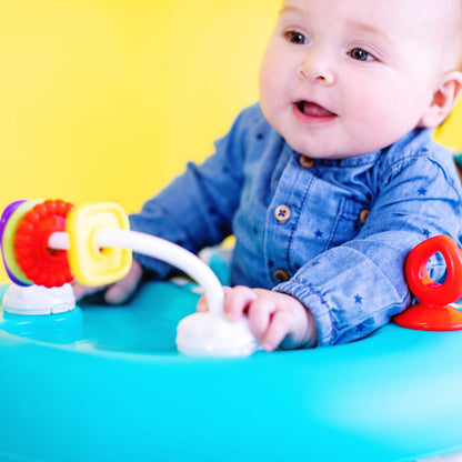 Bright Starts Giggling Safari Walker with easy fold frame for storage, suitable for babies 6 months and older.