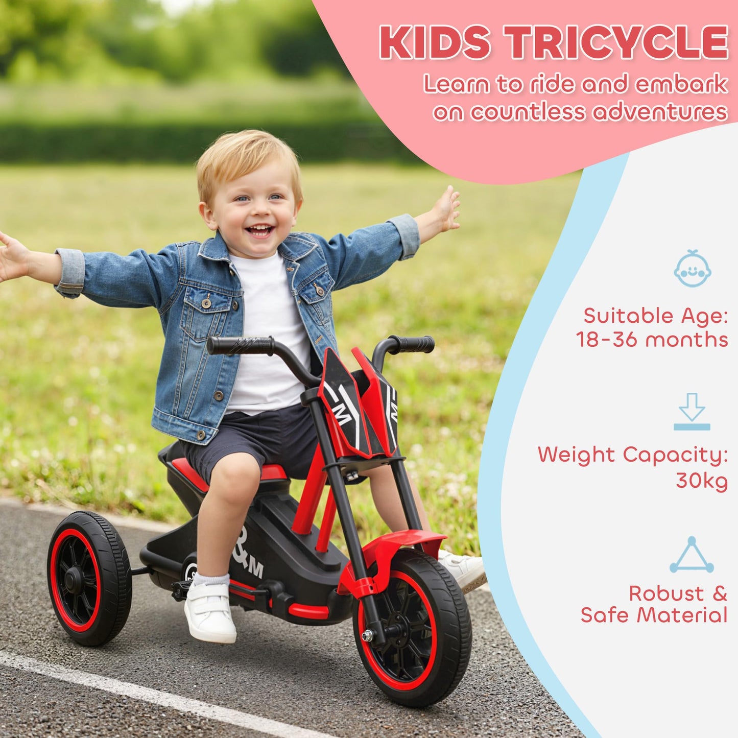 AIYAPLAY Kids Tricycle Baby Trike, Kids Trike with Pedal for Boys and Girls Ages 18–36 Months, 3 Wheel Toddler Balance Bike for Indoor Outdoor Use, Red