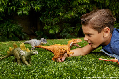Mattel Jurassic World Wild Roar Megalosaurus Dinosaur Figure with Continuing Roar Sound & Attack Action, Posable Physical Toy & Digital Play, HTK73