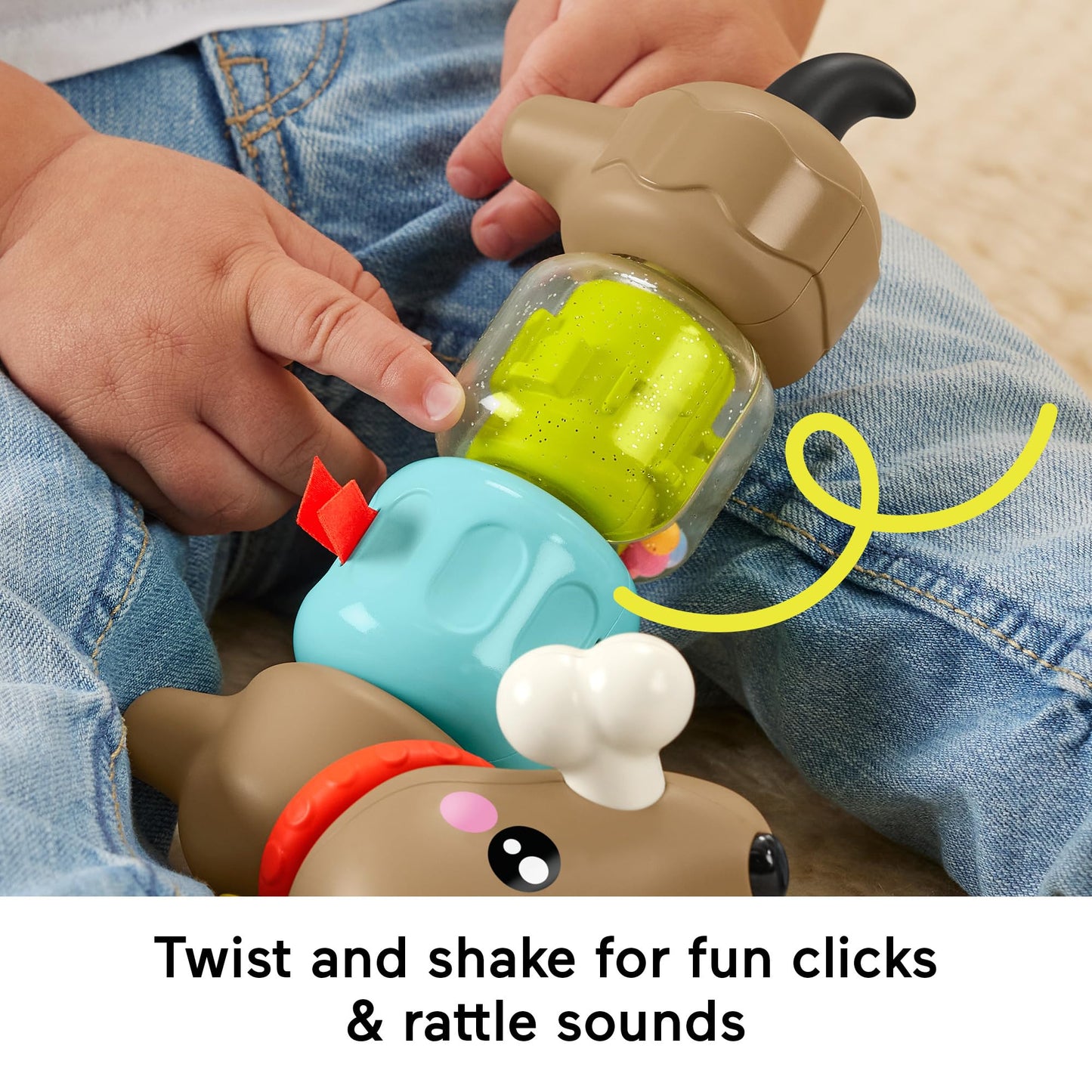 Fisher-Price Baby Sensory Toy FP Pets Click & Spin Activity Pup with colorful spinning and fine motor activities for infants 6+ months