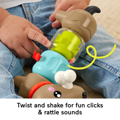 Fisher-Price Baby Sensory Toy FP Pets Click & Spin Activity Pup with colorful spinning and fine motor activities for infants 6+ months