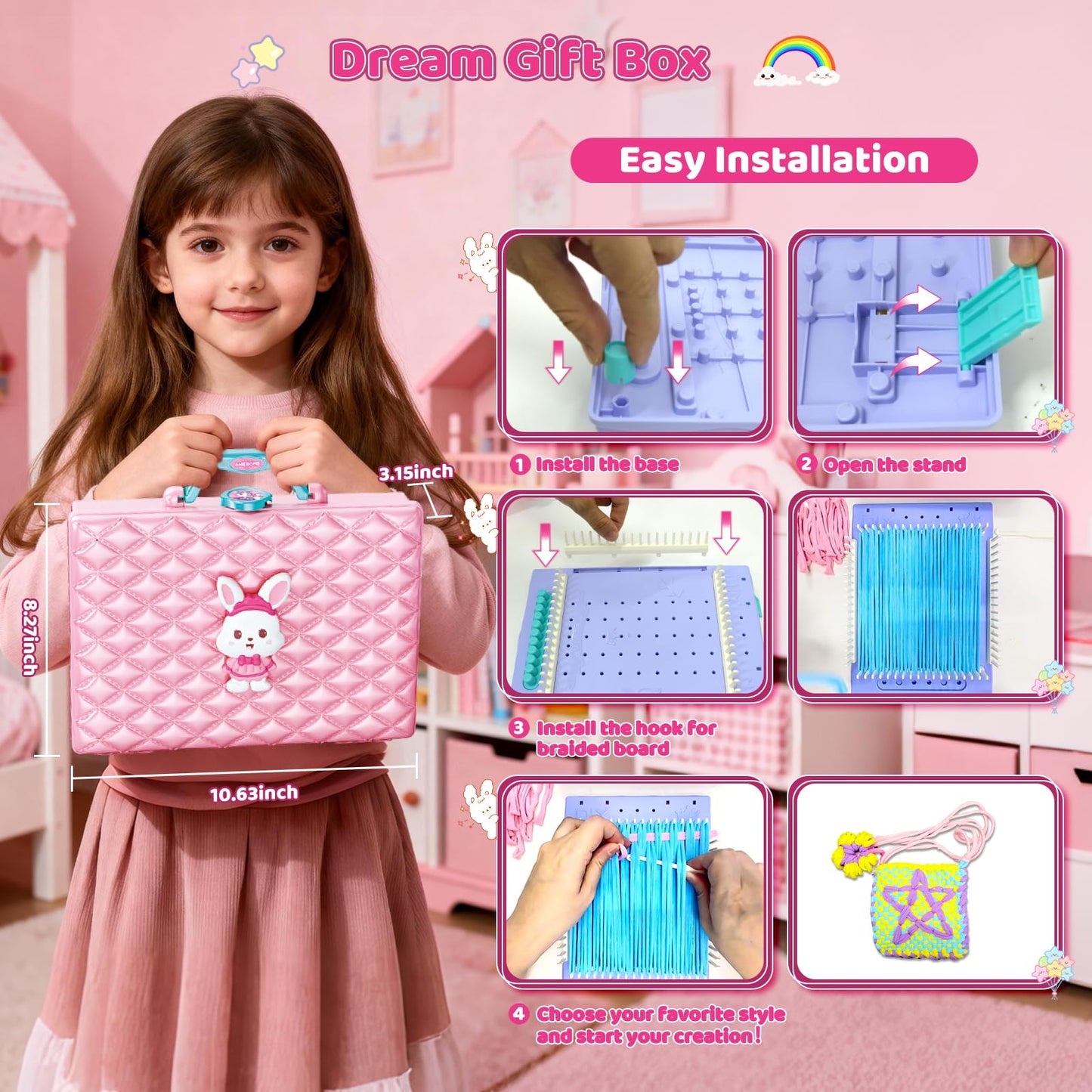 KuflooQ Friendship Bracelet Making Kit for 6-15 Year Old Girls, Craft Kits for Childs, DIY Christmas Gifts for Girls, Weaving Loom Kit Toys for Kids