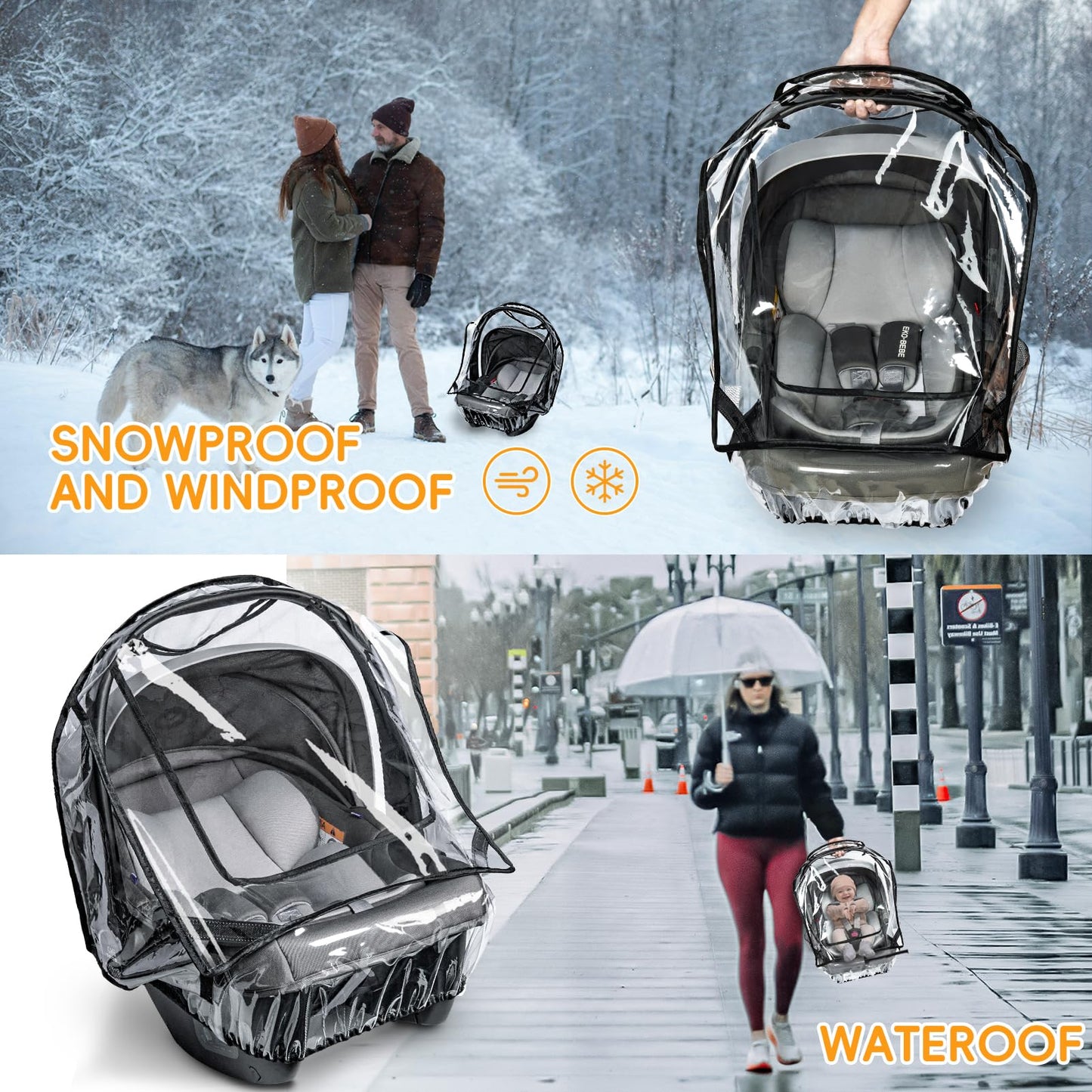 Bemece Universal Car Seat Rain Cover, Baby Car Seat Rain Cover with Side Ventilation and Quick-Access Large Window, Easy Carry for Multi-Brand Car Seats