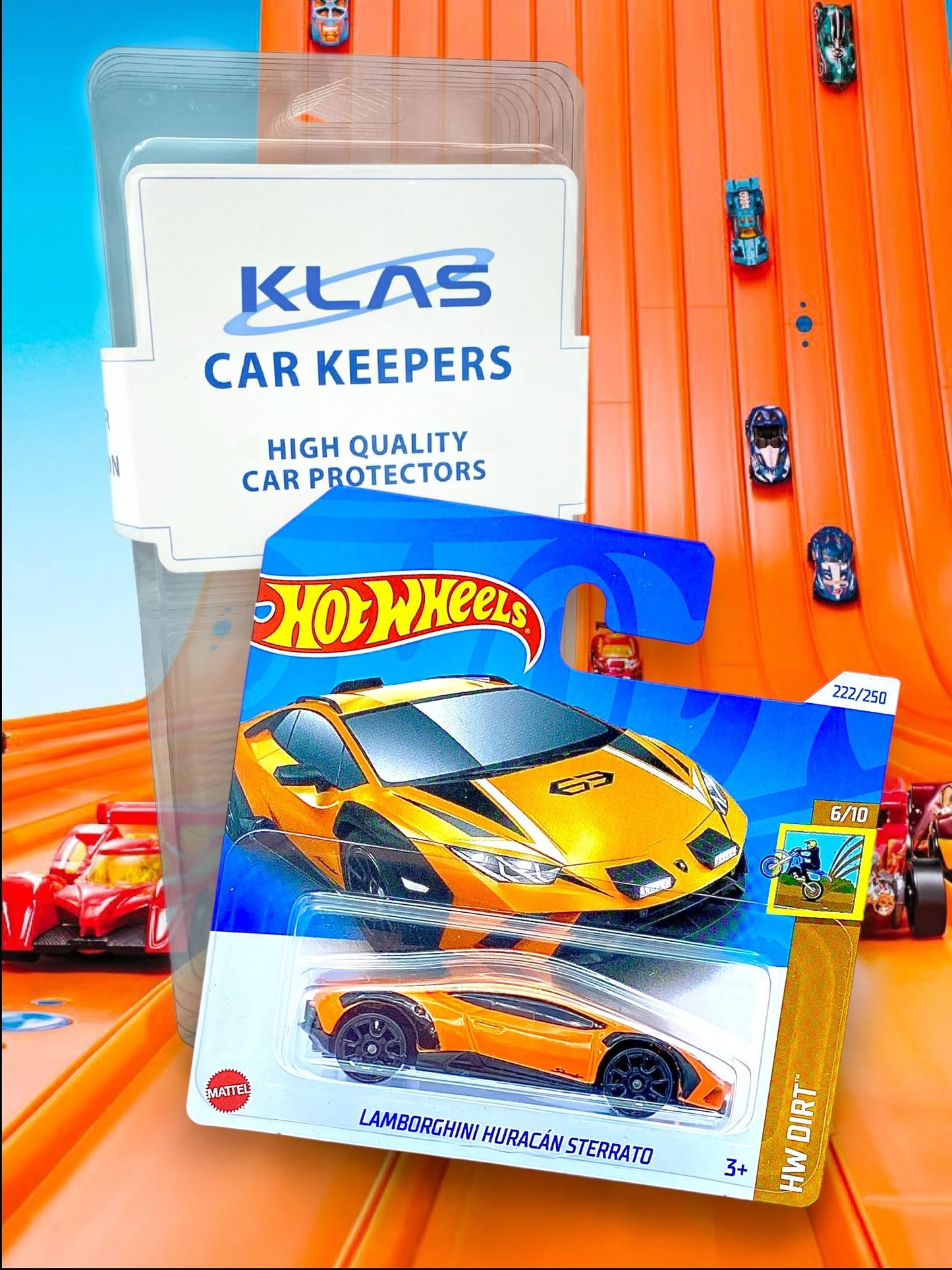 Hot Wheels Lamborghini Huracan Sterrato (Orange & Black) 6/10 HW Dirt - 2024-222/250 (Short Card) - includes a KLAS Car Keeper Protector Case - HRY87