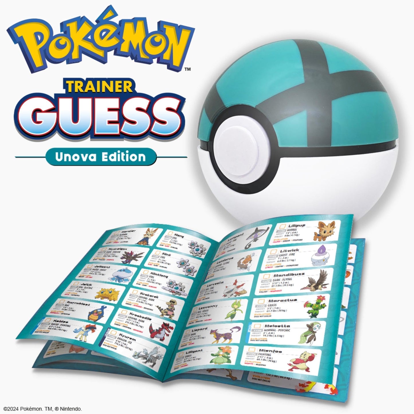 Pokémon Trainer Guess - Unova Edition game box featuring electronic voice recognition and iconic Pokémon characters.