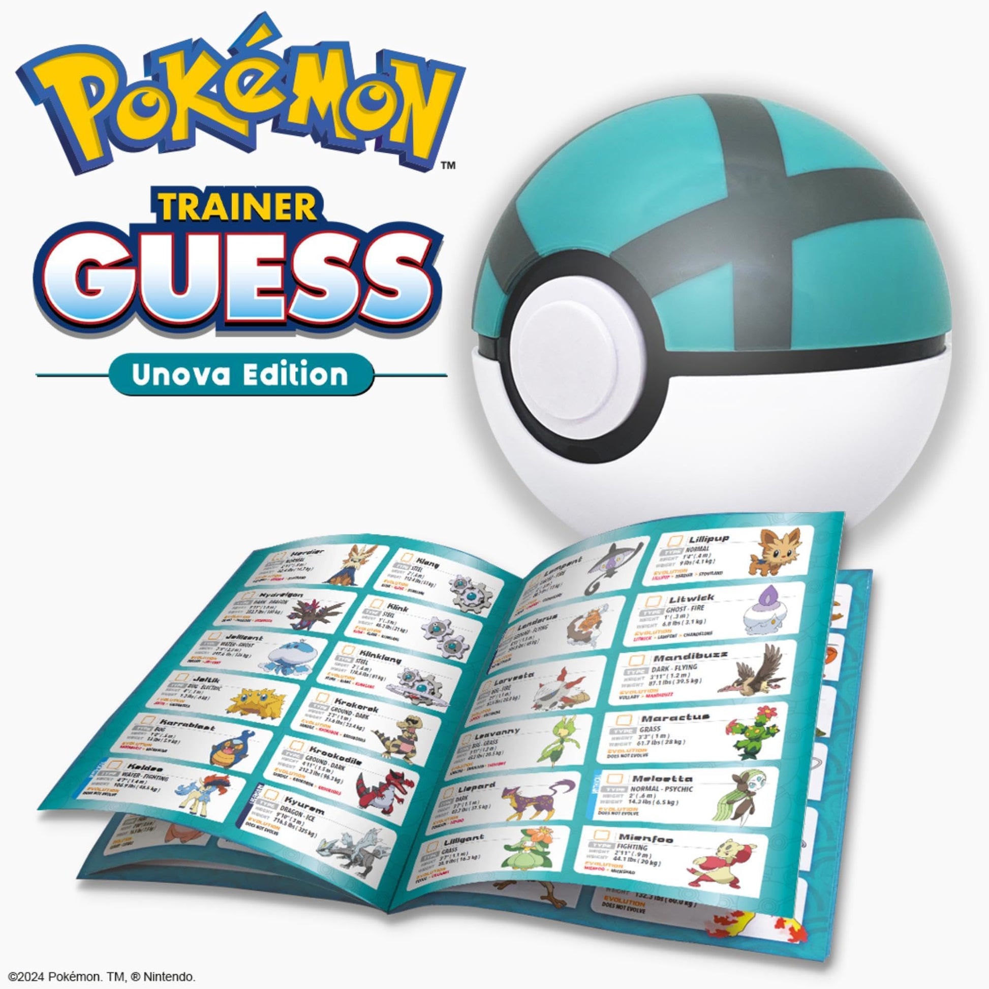 Pokémon Trainer Guess - Unova Edition game box featuring electronic voice recognition and iconic Pokémon characters.