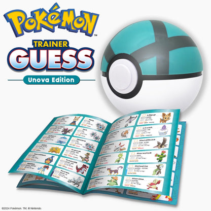 Pokémon Trainer Guess - Unova Edition game box featuring electronic voice recognition and iconic Pokémon characters.