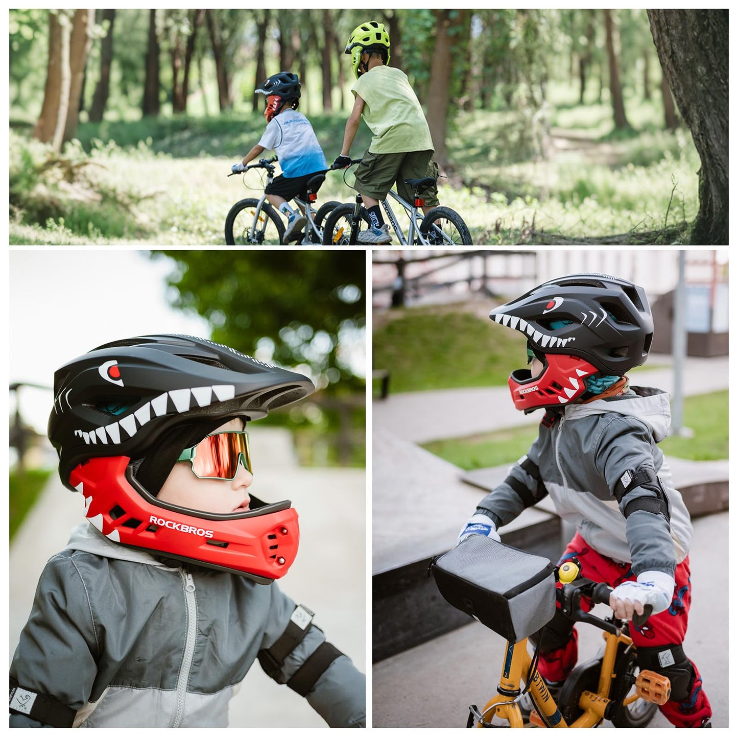 ROCKBROS Kids Full Face Bike Helmet Kids Helmet Toddler Bike Helmets Full Face Protective Safety Helmet for MTB Skateboarding Scooter Roller Skating Cycling S: 48-52 cm, M: 55-58 cm