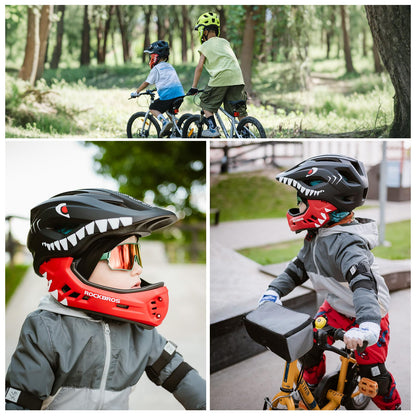 ROCKBROS Kids Full Face Bike Helmet Kids Helmet Toddler Bike Helmets Full Face Protective Safety Helmet for MTB Skateboarding Scooter Roller Skating Cycling S: 48-52 cm, M: 55-58 cm