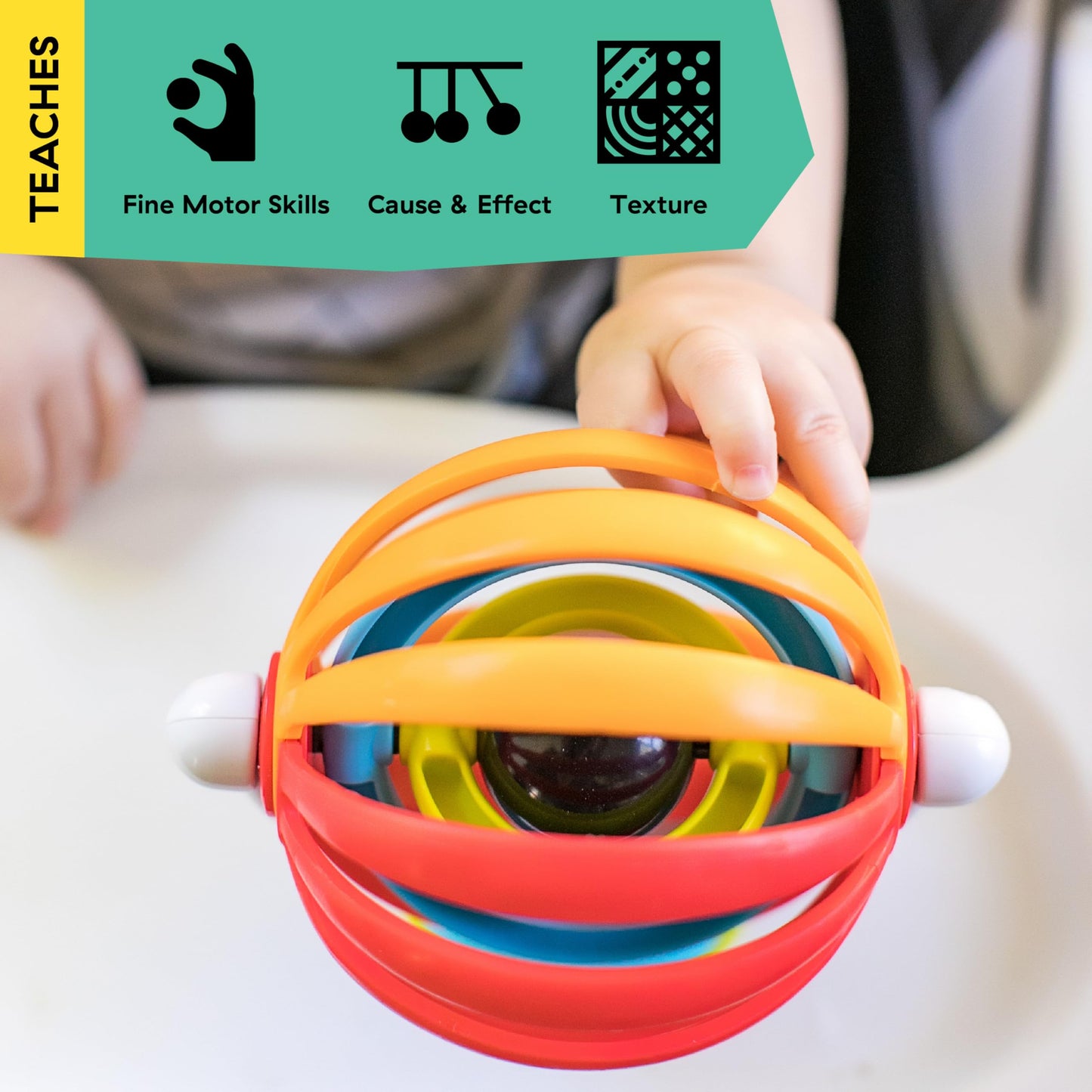 Baby Einstein sticky spinner booster with spinning wheel, rattle, and sensory toys for infants, BPA-free with suction cup base for ages 3 months+.