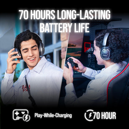 OXS Storm A2 wireless gaming headset with over-ear design, active noise cancellation, mic, Bluetooth 5.4, and 70-hour playtime.