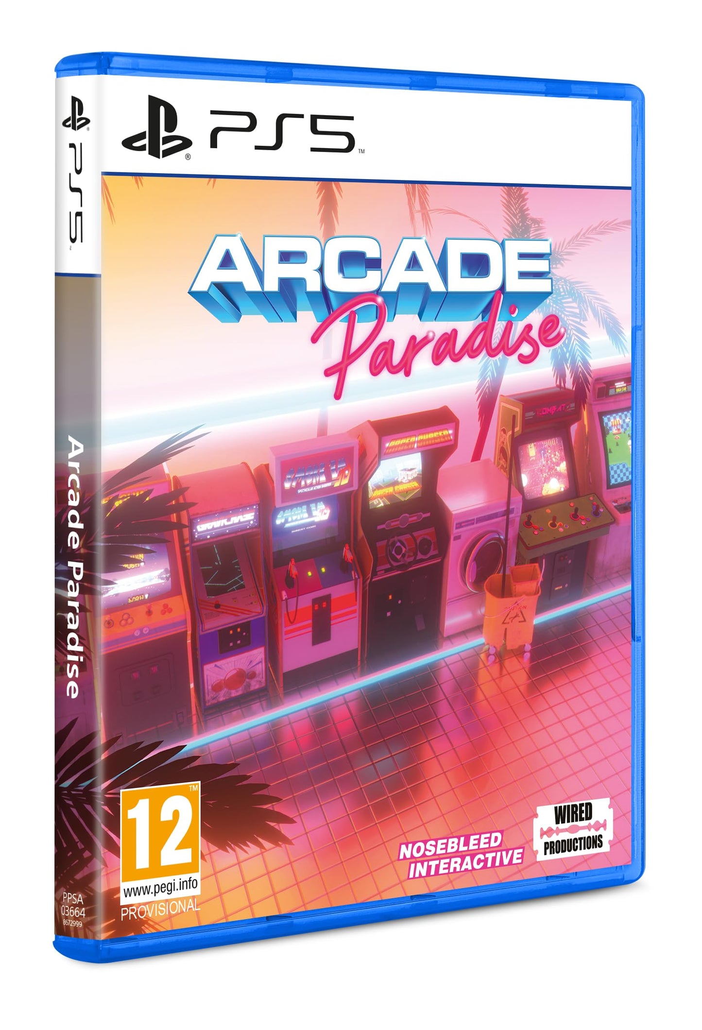 PS5 arcade game "Arcade Paradise" by Wired Productions, showing the game cover art on a PlayStation 5 console.