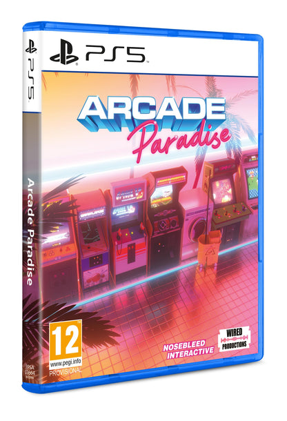 PS5 arcade game "Arcade Paradise" by Wired Productions, showing the game cover art on a PlayStation 5 console.