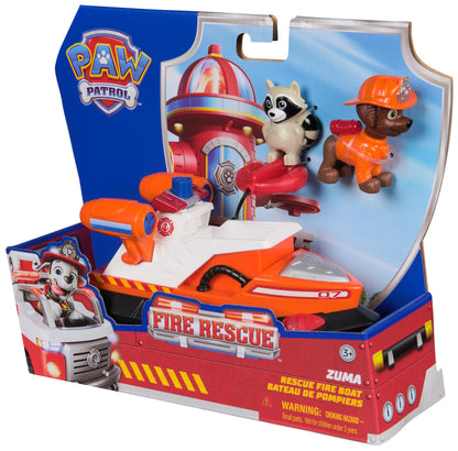 Paw Patrol Fire Rescue: Zuma Rescue Fire Boat with Action Figure, Launching Lifesaver, Raccoon and Toy Boat, Kids Toys for Boys and Girls Ages 3 and Up