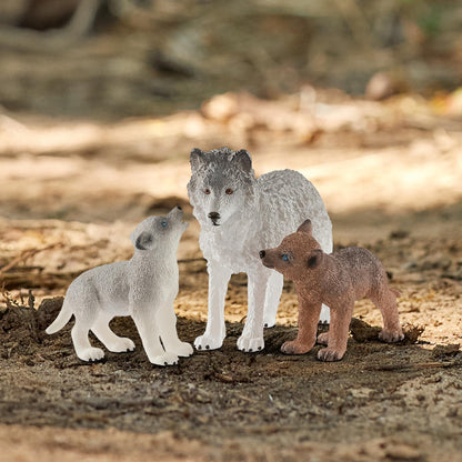 SCHLEICH 42472 Wild Life 3pc Mother Wolf and Baby Wolf Pups Figurine Set - Authentic and Highly Detailed Animal Toys, Durable for Education and Fun Play, Perfect for Boys and Girls, Ages 3+