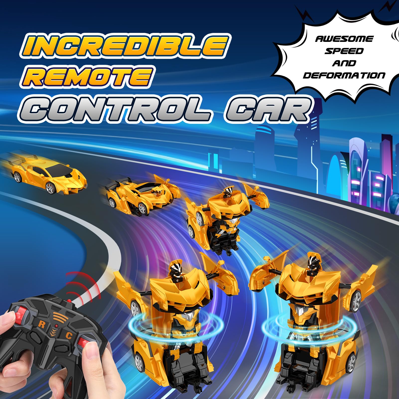 Braxel 2-in-1 transforming remote control car for kids, featuring 360° rotation and sleek design, suitable for boys and girls ages 3-12.