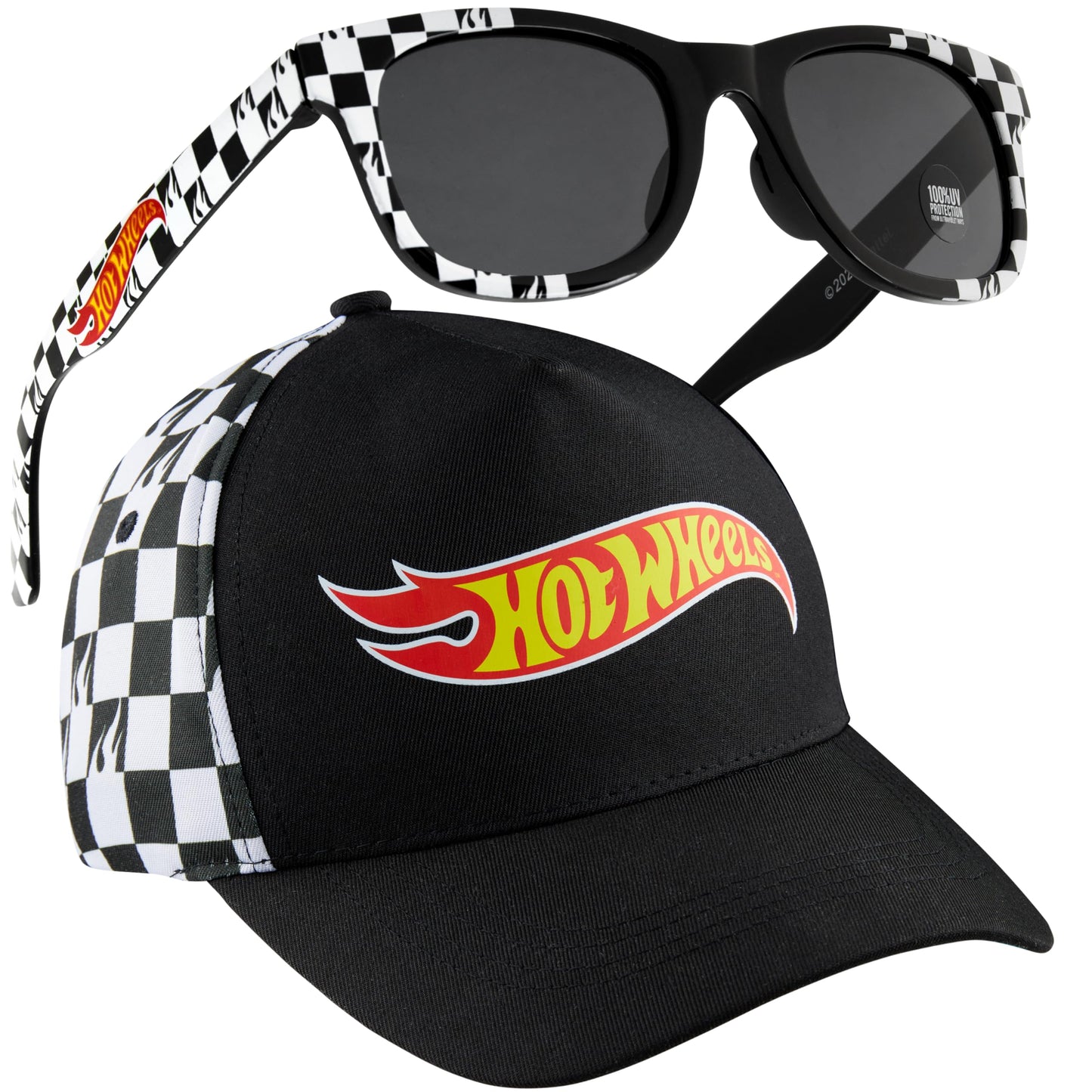 Hot Wheels Baseball Cap Sunglasses Set Boys Breathable Adjustable Summer Sun Hat UV Protection Holiday Travel Essentials Black