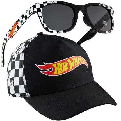 Hot Wheels Baseball Cap Sunglasses Set Boys Breathable Adjustable Summer Sun Hat UV Protection Holiday Travel Essentials Black