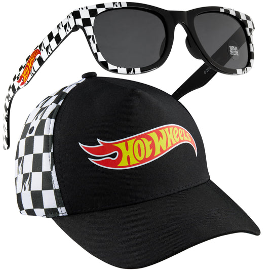 Hot Wheels Baseball Cap Sunglasses Set Boys Breathable Adjustable Summer Sun Hat UV Protection Holiday Travel Essentials Black