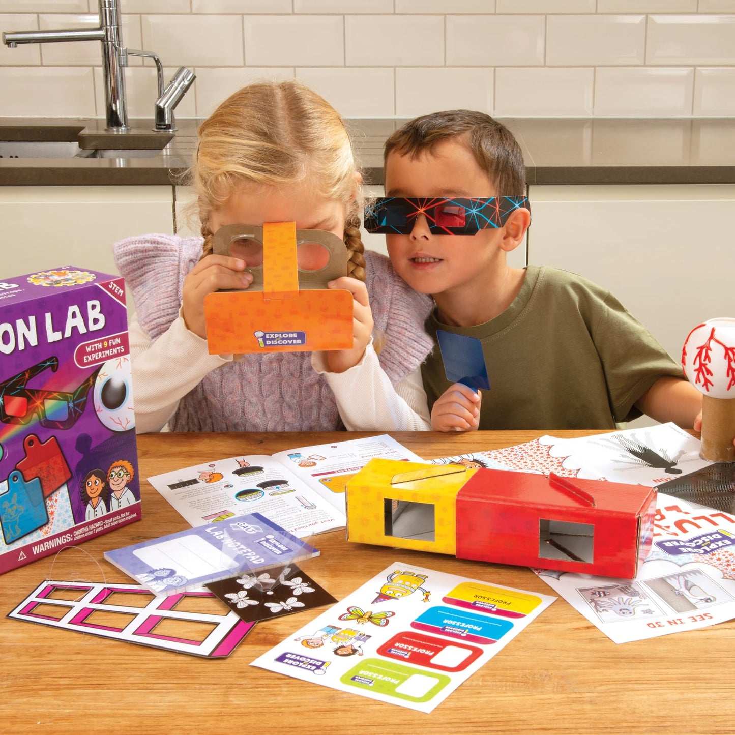 Galt Illusion Lab science kit for kids with colorful experiment components and eye-popping illusion tools for children aged 6+.
