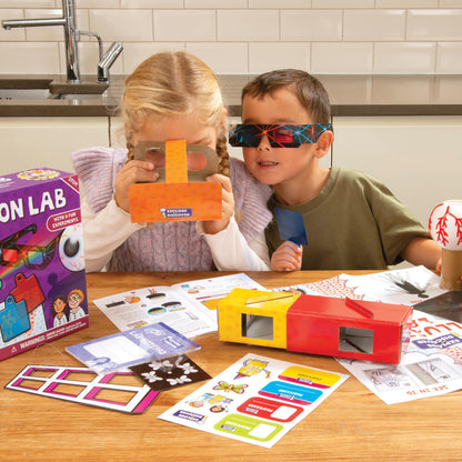 Galt Illusion Lab science kit for kids with colorful experiment components and eye-popping illusion tools for children aged 6+.
