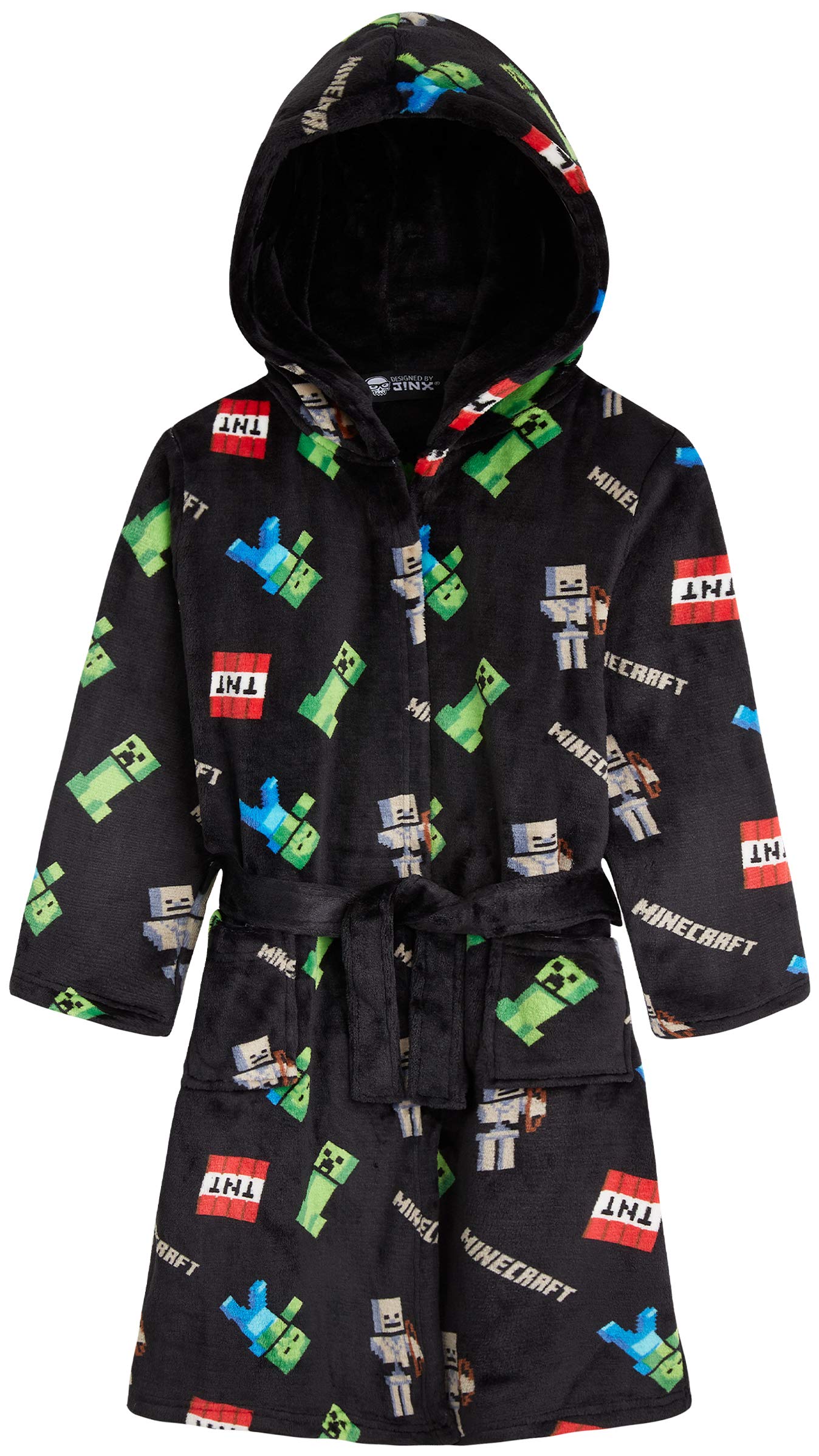 Minecraft Dressing Gown for Boys Fleece Hooded Bathrobe with Pockets Creeper Loungewear Nightwear Teens Gamer Gifts for Boys (13-14 Years, Black)