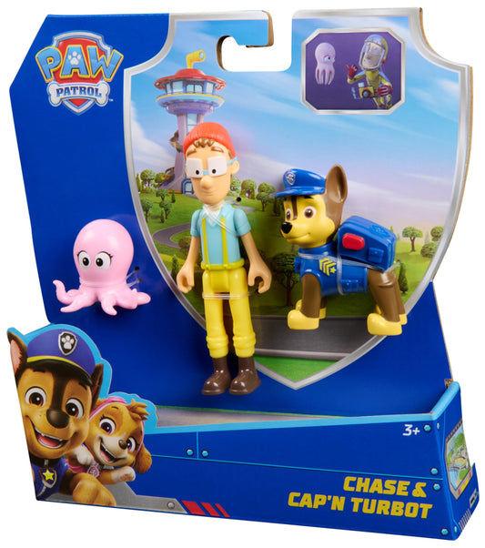Paw Patrol, Chase & Captain Turbot Figure Pack with Baby Octopus Toy Figure, Kids Toys for Boys and Girls Ages 3 and Up