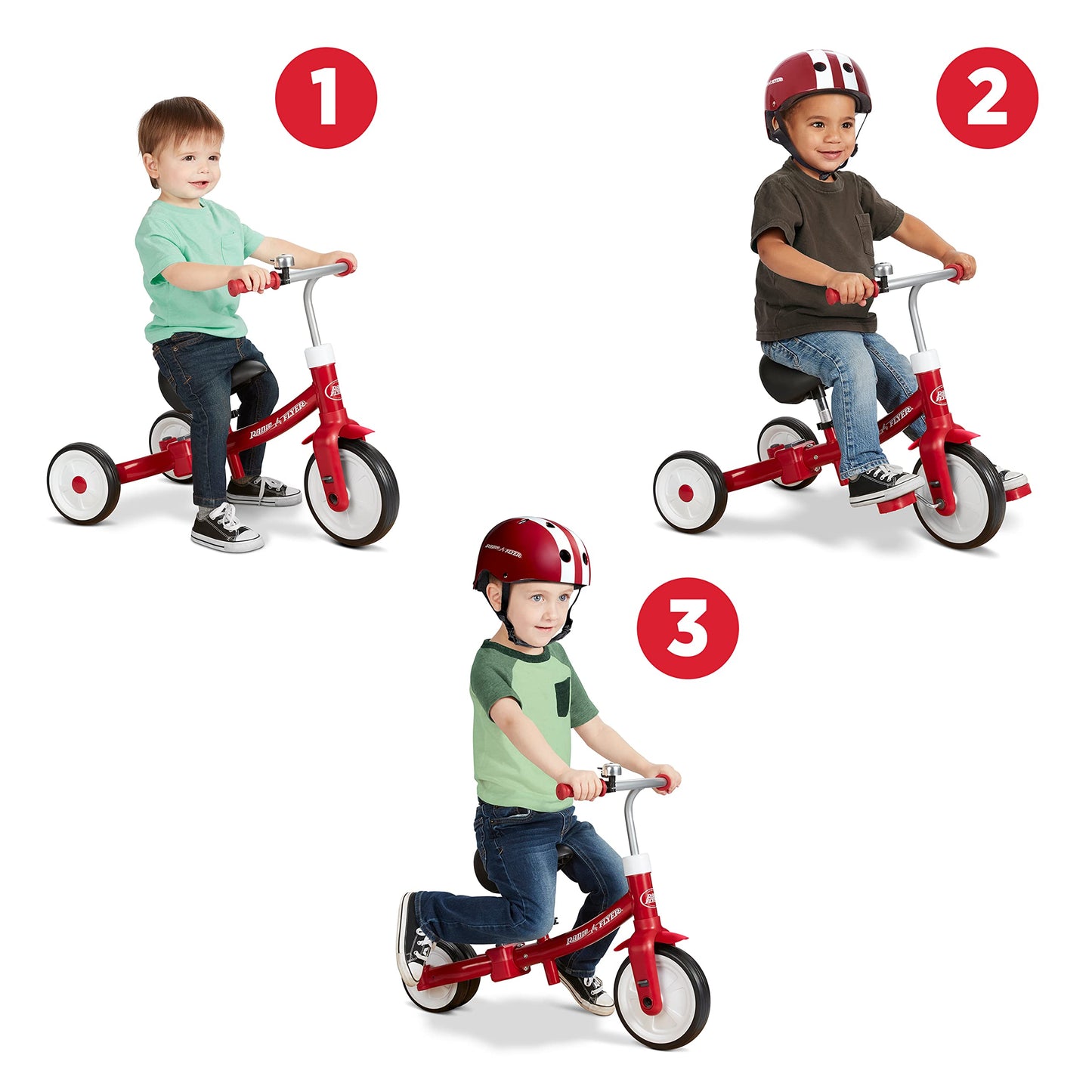 Radio Flyer Triple Play Trike, Red Toddler Tricycle, Balance Bike, and Ride On For 1-3 Years