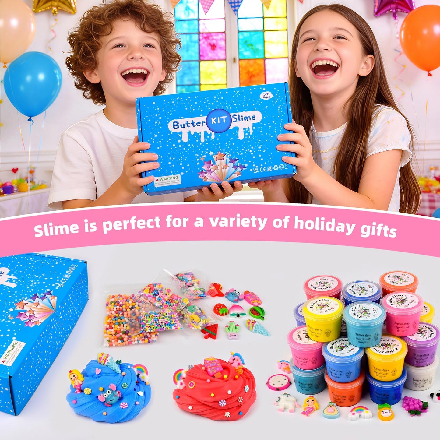 Kaoerdce 45-pack butter slime kit with colorful, soft, non-sticky slime for kids, stress relief, party favors, and classroom gifts.