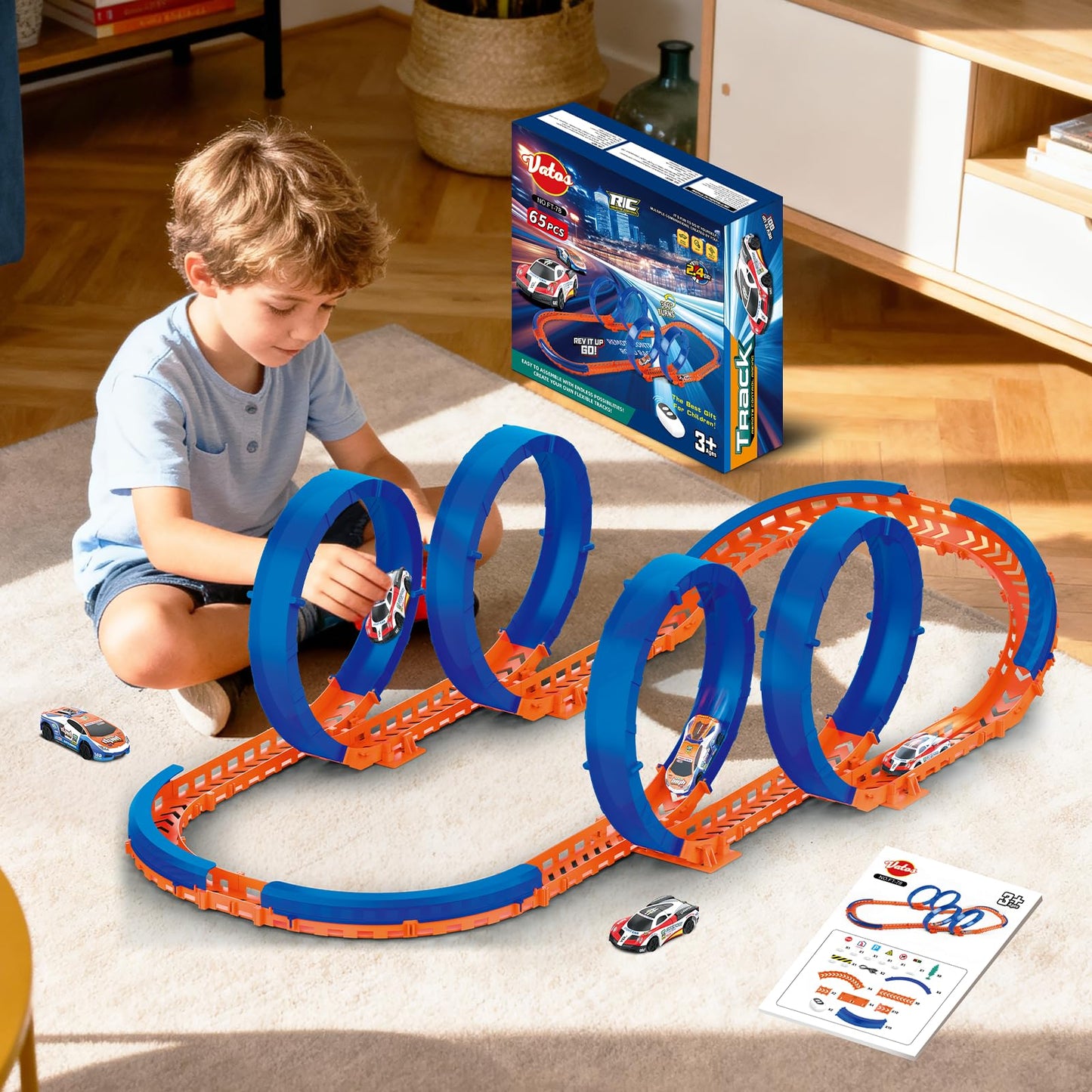 DIY Dual RC Slot Cars Track, VATOS Race Car Track Set for Kids 3-7, 360° Loop High Speed Competitive Tracks Toy with 2pcs Race cars, Christmas Birthday Gift for Boys Girls 3 4 5 6 7 8 9 Years Old
