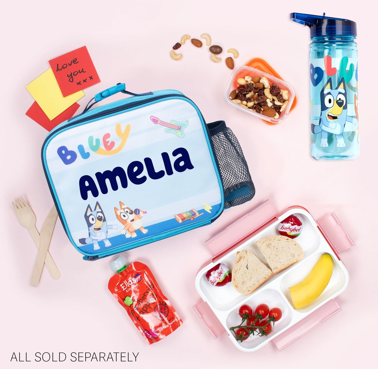 Bluey - Personalised Kids Lunch Bag - Insulated Kids Snack Bag for Boys and Girls for Nursery & School - Name Customisation (Blue)