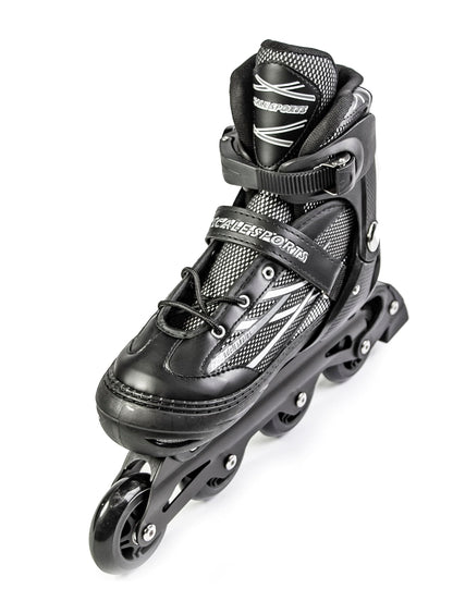 Black Scale Sports adjustable inline roller skates for adults and teens, size XL (41-44 UK 7.5-9.5), with black boot and wheels