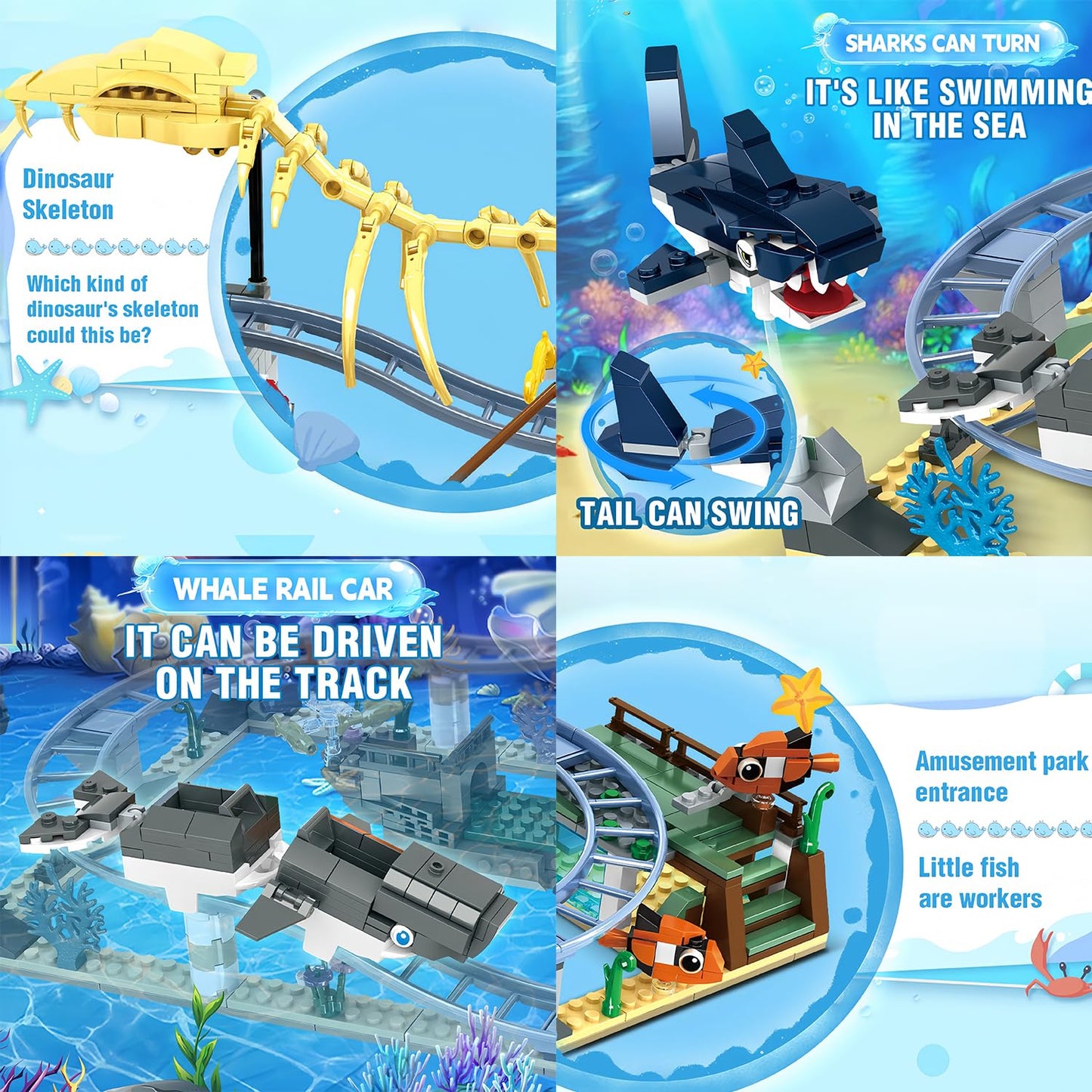 Ocean Roller Coaster Building Blocks Set (773 Pieces) - Friends Aquarium Toy with Sharks, Whales & Clownfish - Creative STEM Building Kit - Educational Gift for Kids Ages 6+