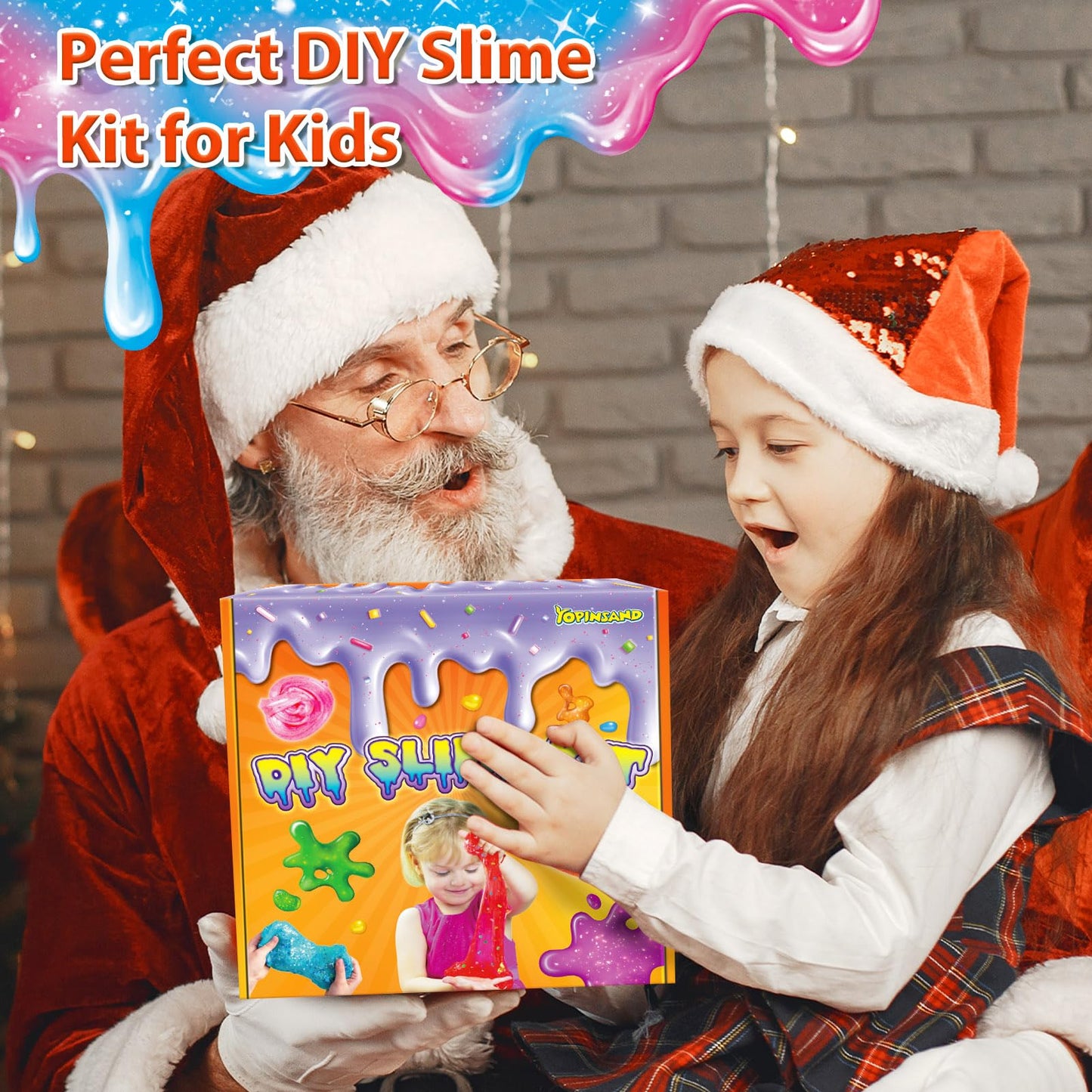 YOPINSAND 12-color DIY slime making kit with glow-in-the-dark slime, foam balls, charms, and sequins for creative fun.