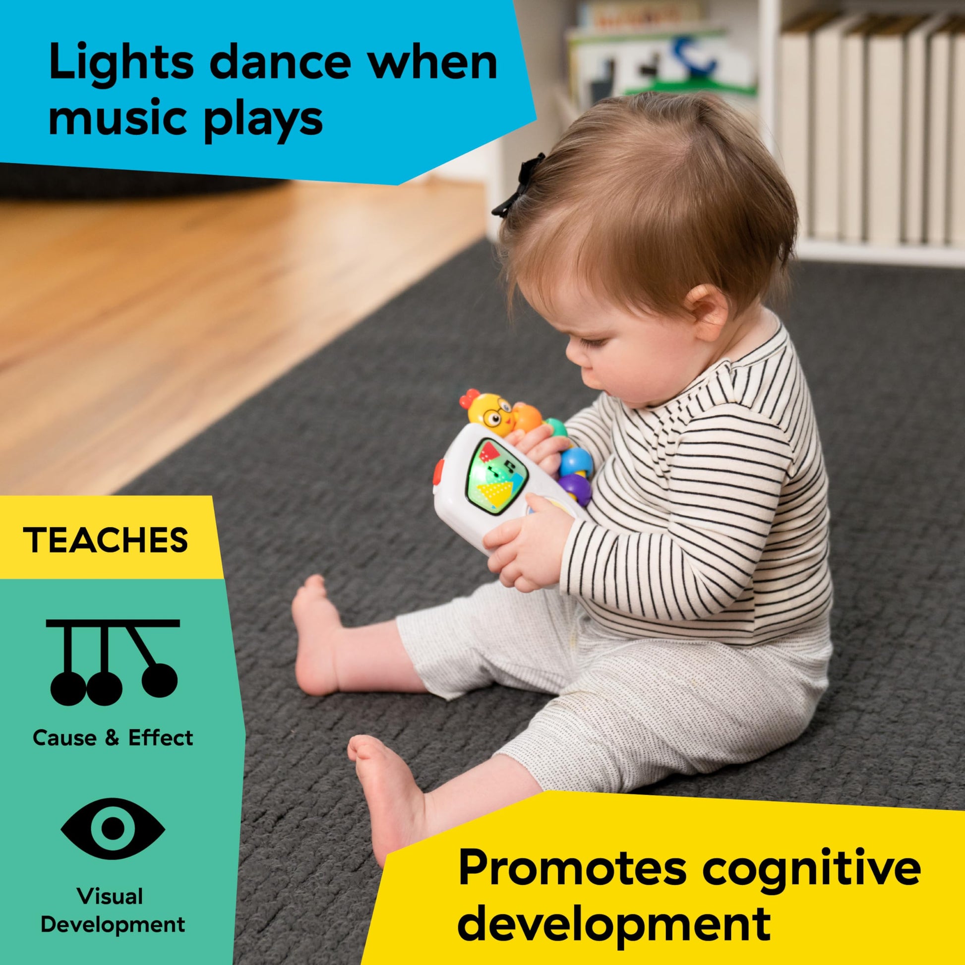 Baby Einstein Take Along Tunes musical toy with lights, beads, volume control, and 10 melodies for early developmental play.