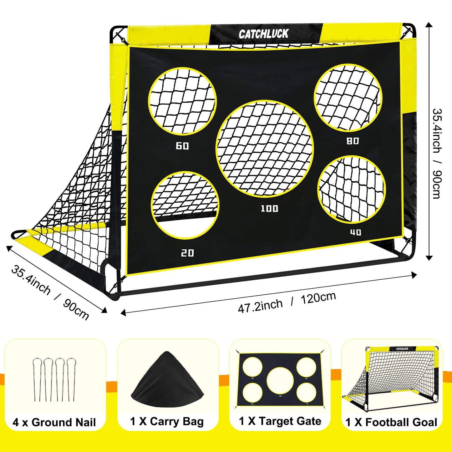 CATCHLUCK Football Goal Pop Up Football Net for Kids 4ft x 3ft, 5ft x 4ft, Outdoor Training Equipment with Target and Carry Bag