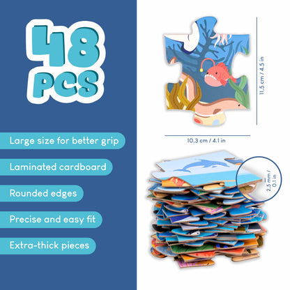 BONNYCO Giant Floor Puzzle of Ocean Animals with 48 Large Pieces. Jigsaw Puzzles for Kids 36.2 x 24.4 in, Gifts for Boys and Girls, Educational Toys Ages 2-8