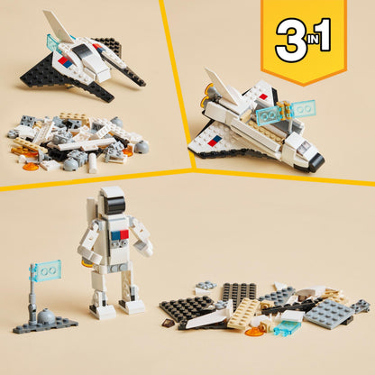 LEGO 31134 Creator 3 in 1 Space Shuttle toy with astronaut figure and spaceship model for imaginative building play.