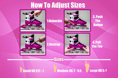 Scale Sports - Adjustuble Roller Skates with light up wheels for children and adults - Kids Inline Roller Skates (pink, UK 5-7 (EU 38-41) L)